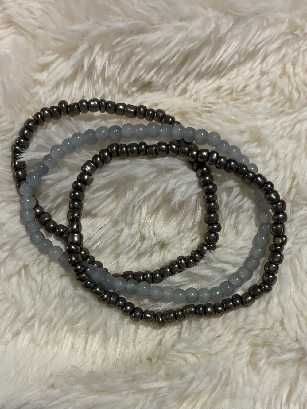 Gray Beaded Stretch Bracelet Set - Unbranded